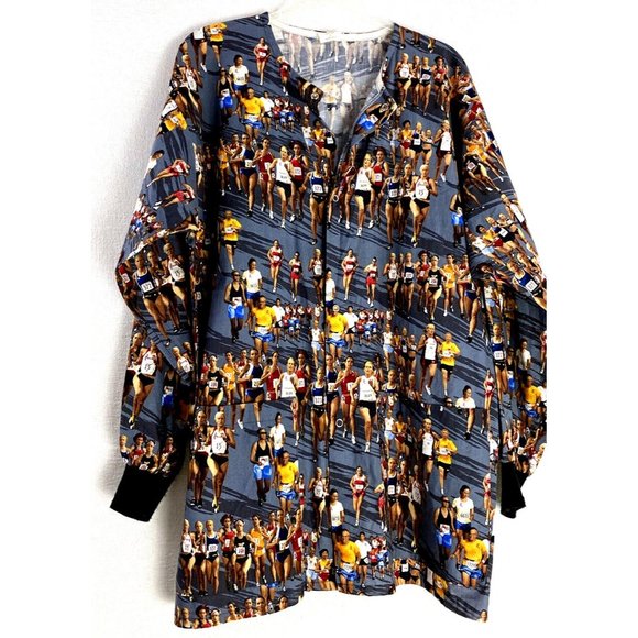 Marathon Running Jogging Sz S Full Button L/S Nurse Medical Vet Scrub Uniform - Picture 1 of 9